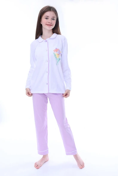 Sevimli Chip Dale Baskılı Düğmeli %100 Pamuk Kız Çocuk Pijama Takımı - Resim 4