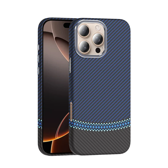 iPhone 16 Pro Max Kılıf M-safe Şarj Özellikli Karbon Fiber Görünümlü Gros Kılıf - Resim 4