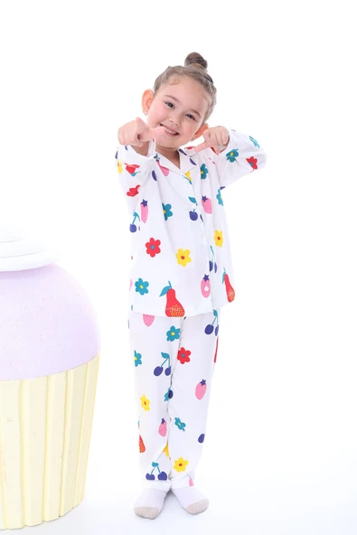 Sevimli Chip Dale Baskılı Düğmeli %100 Pamuk Kız Çocuk Pijama Takımı - Resim 12