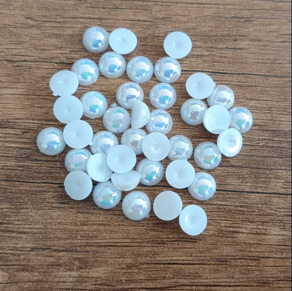 Dekoratif Yarım Inci 8mm Sedefli Beyaz 40 Adet Takı Süsleme