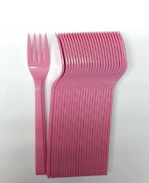 PEMBE RENK PLASTİK ÇATAL 25 ADET Sert Dayanaklı Plastik Lüks Kullan At Doğum Günü Parti Sunum Çatalı ürün görseli 1