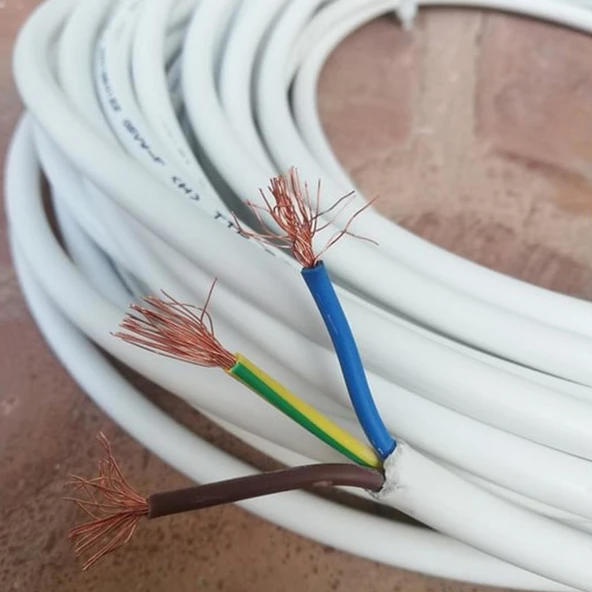 TTR CCA Çok Telli Elektrik Kablosu Topraklı Bakır İletken Damarlı Beyaz Kablo 3x1.5 mm 100 Metre - 2