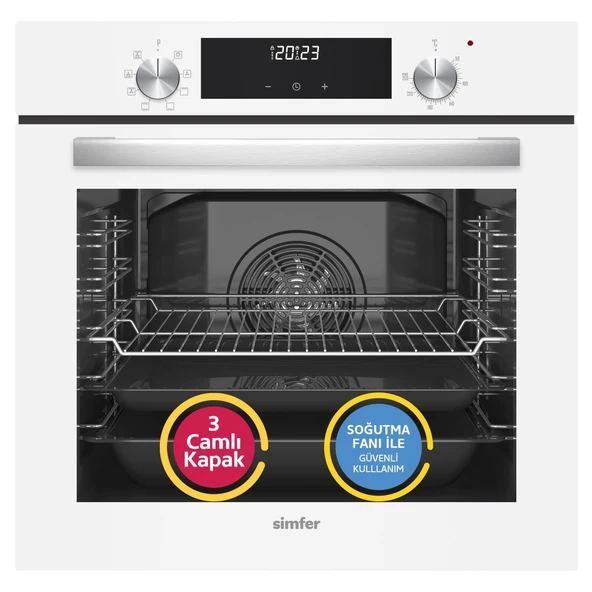Simfer 8209 9 Fonksiyon QS Beyaz Cam Ankastre Fırın Power Turbo Dijital