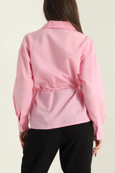 Jasmin Pembe Yandan Bağlamalı Trend Gömlek JASMIN-1453 - 4