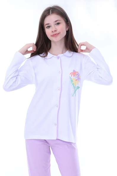 Sevimli Chip Dale Baskılı Düğmeli %100 Pamuk Kız Çocuk Pijama Takımı - Resim 5