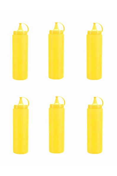 SPRENDA Titiz Sarı Plastik Sızdırmaz Kapaklı Fişek Sosluk 700 Ml X 6'lı Set