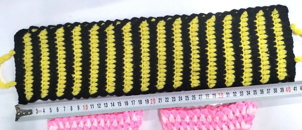 El işi örme Pembe-Beyaz Siyah-Sarı üçlü Takım Banyo Lifi - 2