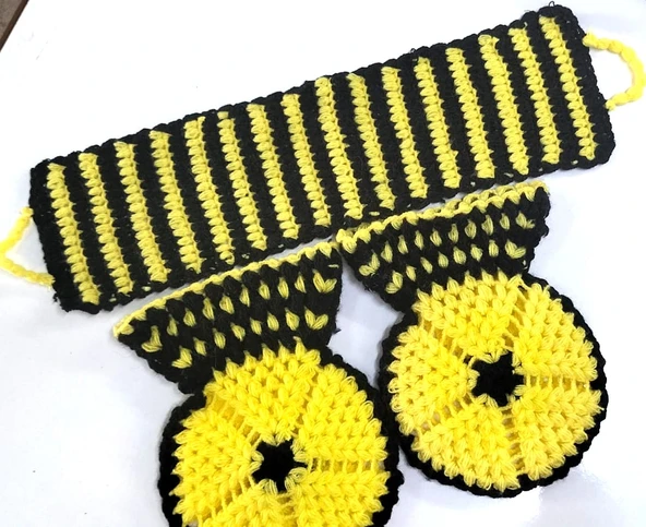 El işi örme Siyah Sarı iki renkli üçlü Takım Banyo Lifi