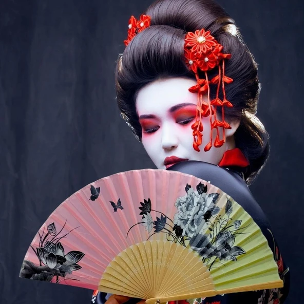 Japon Bambu Kumaş Yelpaze Çanta Boy Stant Hediyeli No.4 - 4