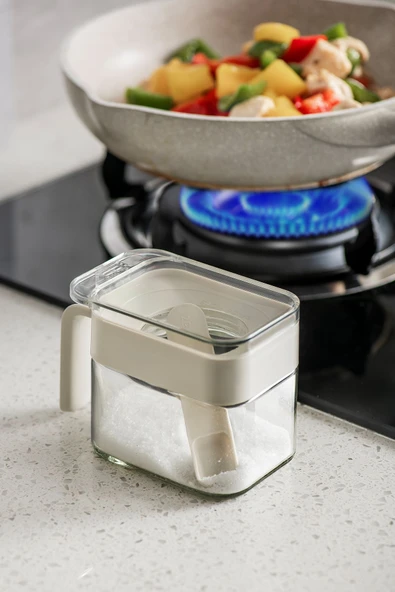 Pinmoo New Kaşıklı Cam Baharatlık Krem- 1 Adet - 2