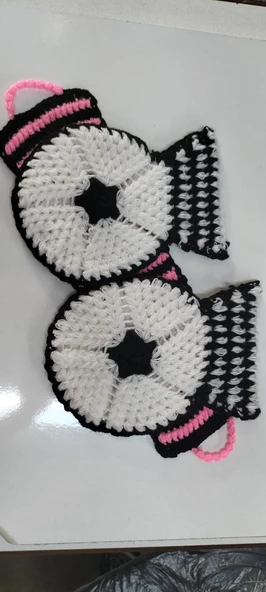 El işi örme Siyah Beyaz iki renkli pembe-siyah üçlü Takım Banyo Lifi - 5