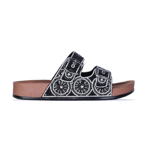 Pienn 2 Tokalı Taşlı Kadın Düz Terlik - Resim 4