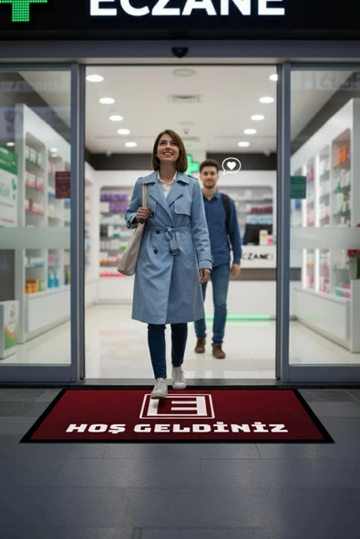 Valerine Life Eczane Logolu Kırmızı Dijital Baskılı Hoş Geldiniz Dükkan Önü İş Yeri Kapı Önü Paspası 50x90cm - Resim 2