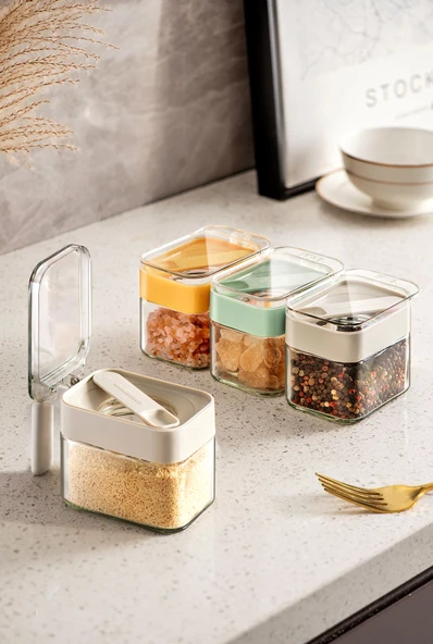 Pinmoo New Kaşıklı Cam Baharatlık Krem- 1 Adet