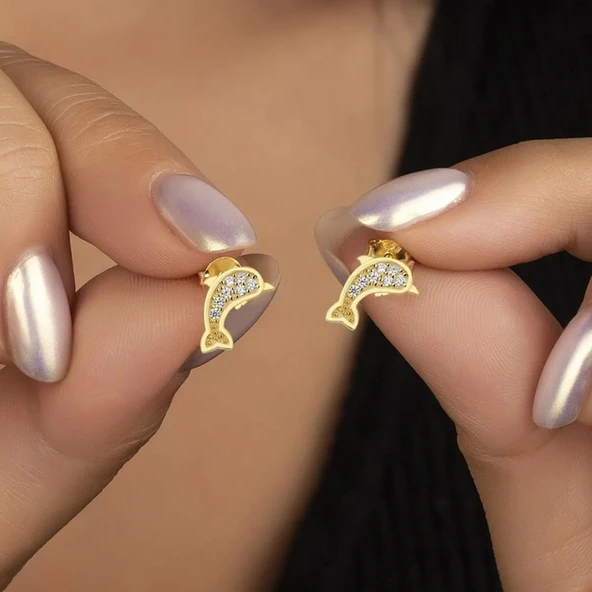 Vaoov 925 Ayar Gümüş Minimal Yunus Balığı Küpe ürün görseli