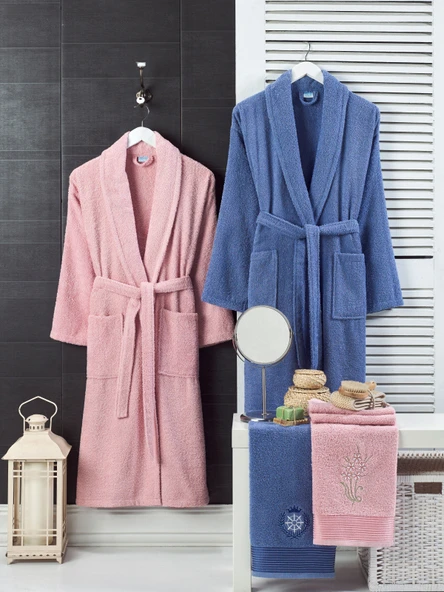 %100 Pamuklu Daily 8 Parça Aile Bornoz Seti Bornoz Takımı Çeyiz Seti