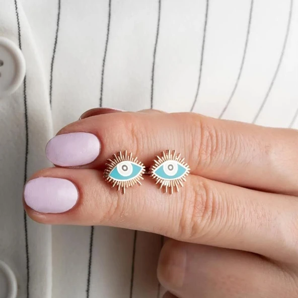 Vaoov 925 Ayar Gümüş Mavi Mineli Göz Küpe - Resim 3