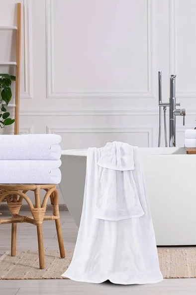 10 lu Otel Banyo Havlusu %100 Pamuklu 70X150 Cm Beyaz 20/2 Ring 600 Gr - 4