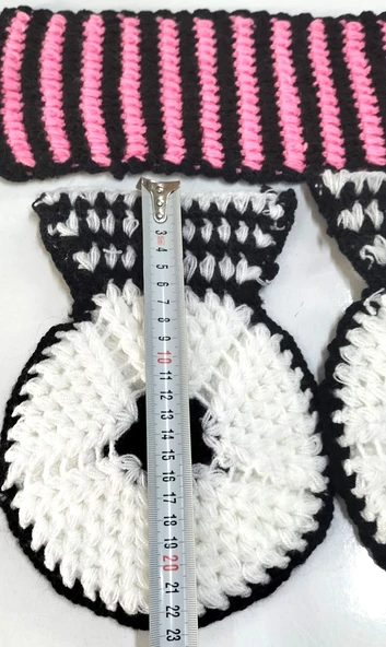 El işi örme Siyah Beyaz iki renkli pembe-siyah üçlü Takım Banyo Lifi - 3