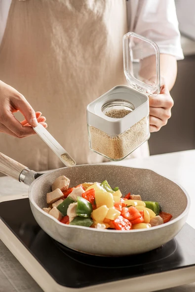 Pinmoo New Kaşıklı Cam Baharatlık Krem- 1 Adet - 3