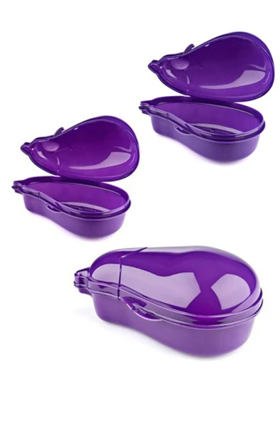 SPRENDA 3 Adet Plastik Patlıcan Şekil Meyve Sebze Saklama Taşıma Kabı 650 Ml - 4