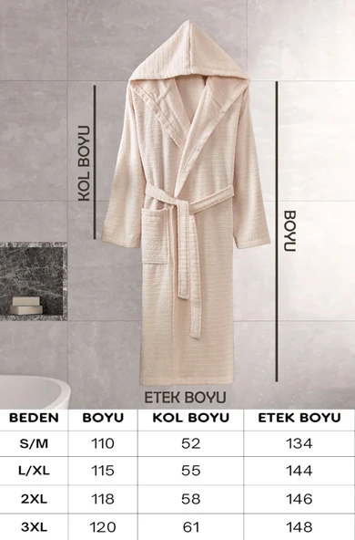 Kapüşonlu Bornoz Doğa Bej L/XL - Resim 3