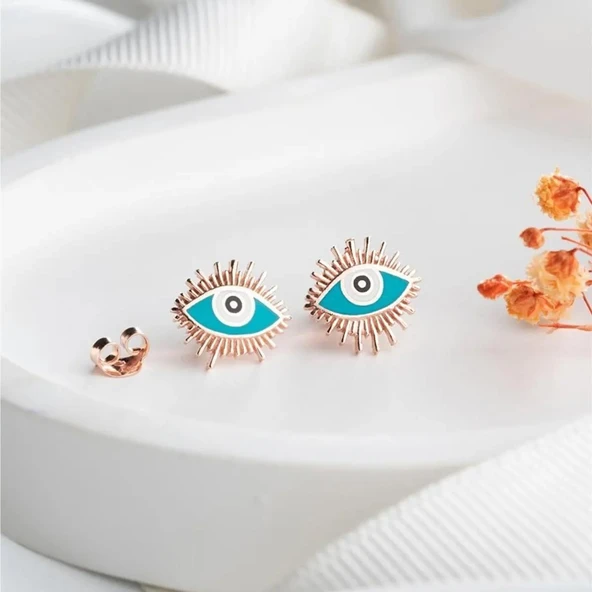 Vaoov 925 Ayar Gümüş Mavi Mineli Göz Küpe ürün görseli