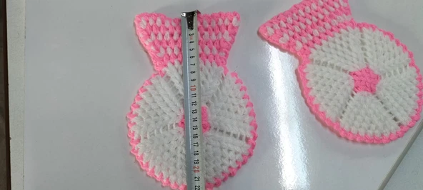 El işi örme Pembe-Beyaz Bordo üçlü Takım Banyo Lifi - 5