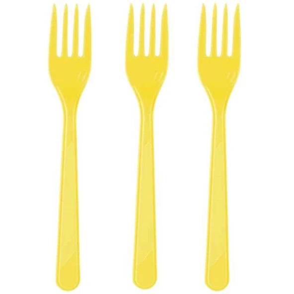 SARI RENK ÇATAL 25 ADET Sert Dayanaklı Plastik Lüks Kullan At  Doğum Günü Parti Çatalı - Resim 2