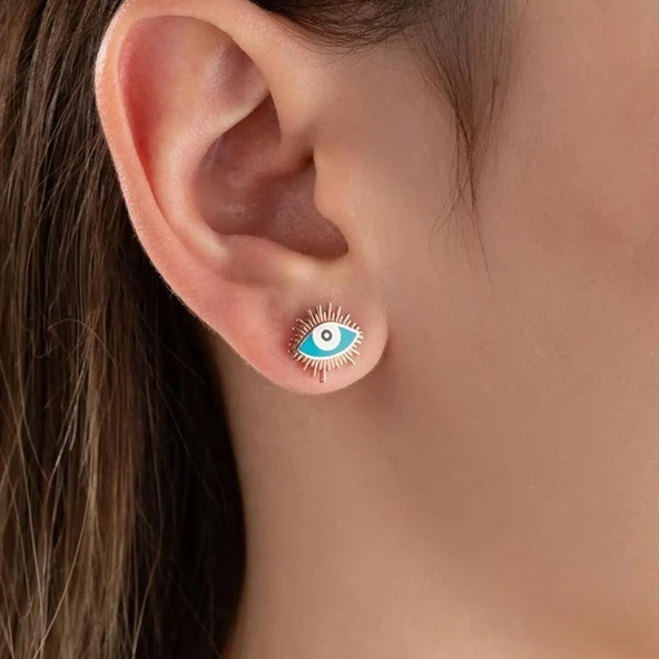 Vaoov 925 Ayar Gümüş Mavi Mineli Göz Küpe - Resim 2