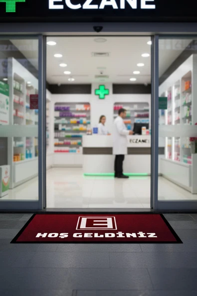 Valerine Life Eczane Logolu Kırmızı Dijital Baskılı Hoş Geldiniz Dükkan Önü İş Yeri Kapı Önü Paspası 50x90cm ürün görseli
