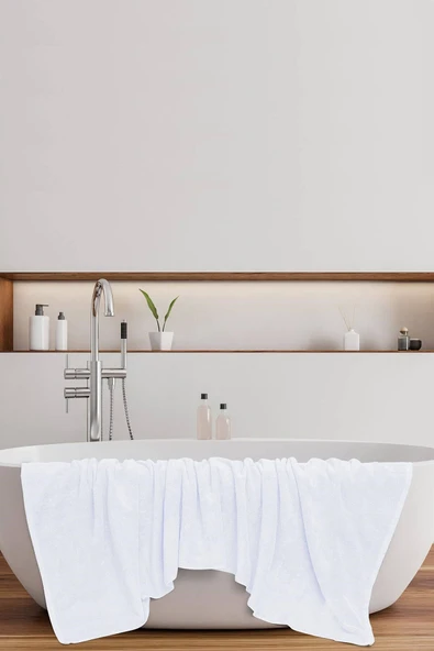 Otel Banyo Havlusu %100 Pamuklu 70X150 Cm Beyaz 20/2 Ring 600 Gr - 4