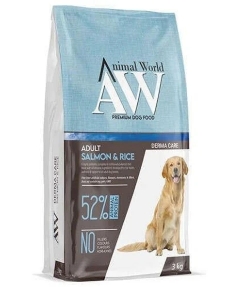 Animal World Derma Care Adult Somonlu ve Pirinçli Yetişkin Köpek Maması 3 Kg