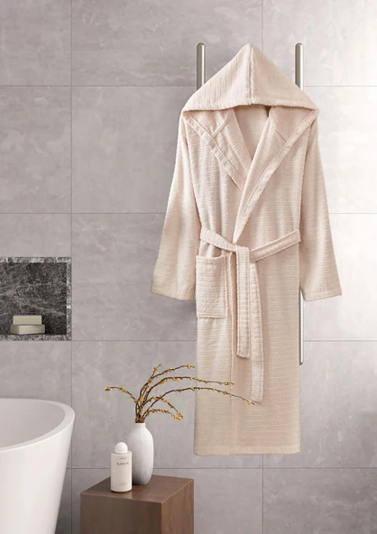 Kapüşonlu Bornoz Doğa Bej L/XL ürün görseli 1