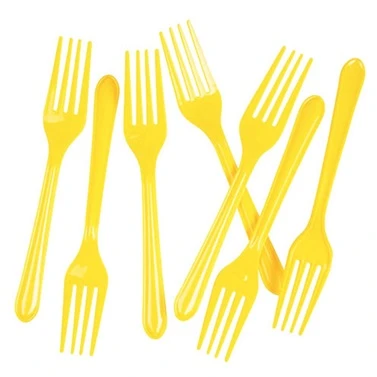 SARI RENK ÇATAL 25 ADET Sert Dayanaklı Plastik Lüks Kullan At  Doğum Günü Parti Çatalı ürün görseli 1