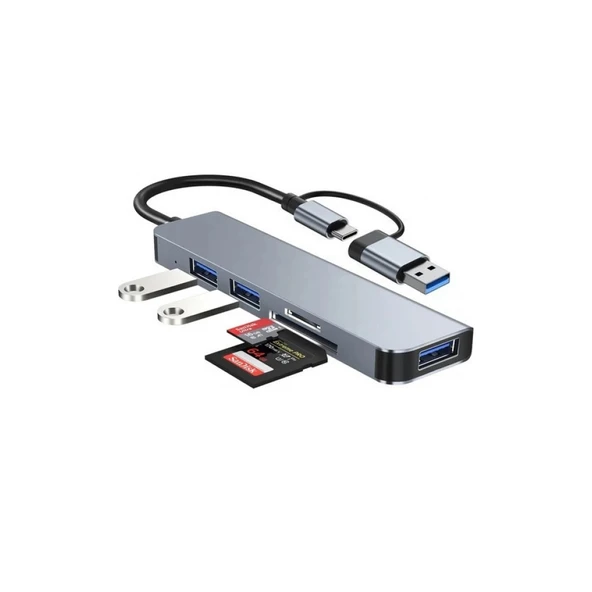 HEPU HP-B07 5in1 USB+Type-C Girişli HUB Çoklayıcı Kart Okuyucu - 2