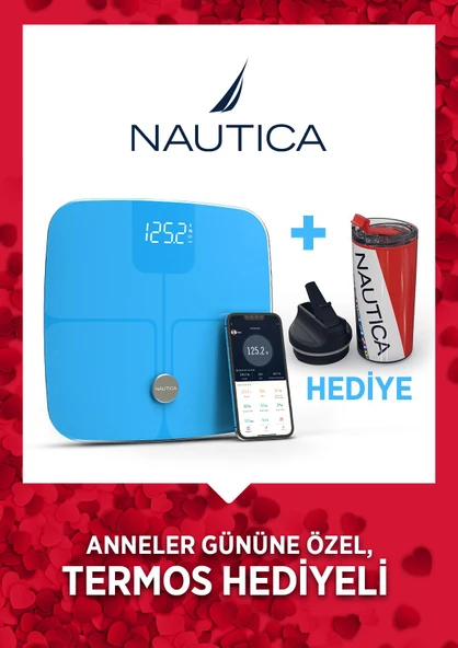 Nautica Vücut Analizli Smart Akıllı Bluetooth Tartı Baskül + Nautica 500 ml Termos Hediyeli