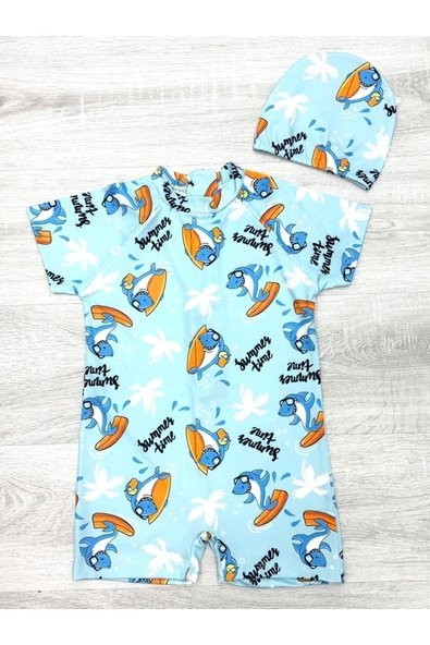 Erkek Çocuk Boneli Mayo Takımı (Tulum Mayo+Bone) 2-8 Yaş 12219 - 2