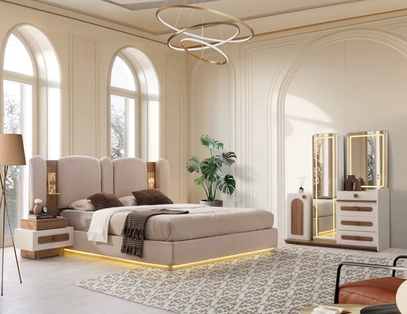 KUBBE MDF BAZALI LEDLİ YATAK ODASI TAKIMI - Resim 3