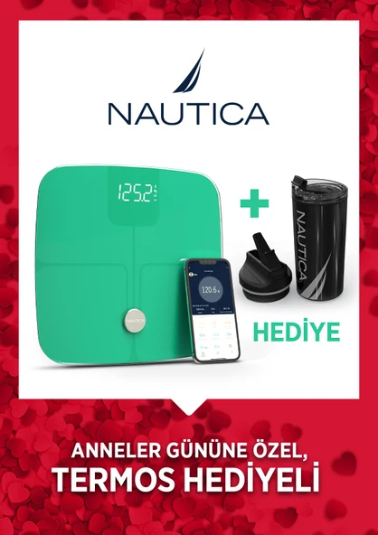Nautica Vücut Analizli Smart Akıllı Bluetooth Tartı Baskül + Nautica 500 ml Termos Hediyeli