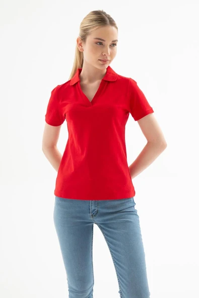 FASHION FRIENDS KADIN POLO V YAKA T-SHİRT 25Y0603K1