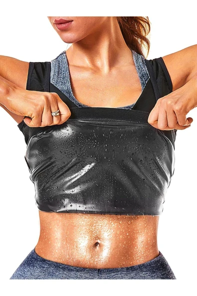 Kadın Termal Sauna Atlet Yağ Yakımınıza Zayıflamanıza Yardımcı Renk Siyah (EX-04) - 7