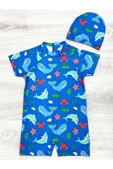 Erkek Çocuk Boneli Mayo Takımı (Tulum Mayo+Bone) 2-8 Yaş 12219 - 3