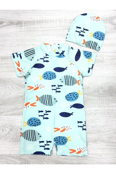 Erkek Çocuk Boneli Mayo Takımı (Tulum Mayo+Bone) 2-8 Yaş 12219 - 4