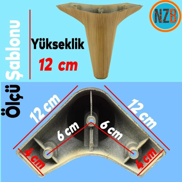 Mobilya Kanepe Koltuk Tv Ünitesi Baza Ayağı Ayakları 12 Cm Açık Kahverengi 4 Adet - Resim 2