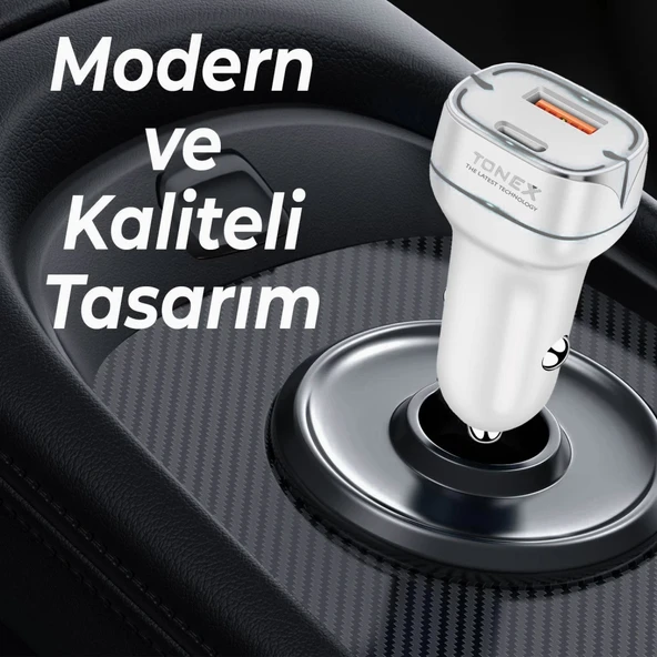 Tonex LA-38W PD + USB-A Type-C to Lightning Kablolu Araç İçi Şarj Aleti Set - 4
