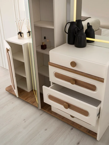 KUBBE MDF BAZALI LEDLİ YATAK ODASI TAKIMI - Resim 2