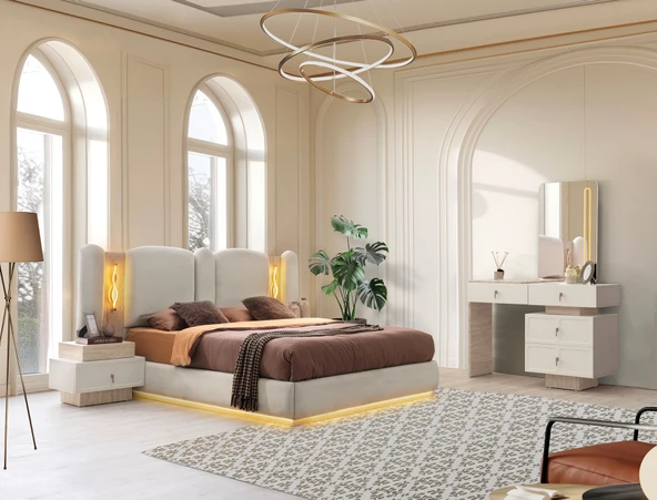 MONTANA MDF BAZALI LEDLİ YATAK ODASI TAKIMI - Resim 2