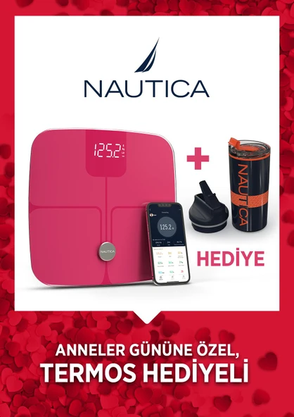Nautica Vücut Analizli Smart Akıllı Bluetooth Tartı Baskül + Nautica 500 ml Termos Hediyeli