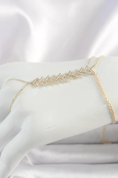 Pirinç Gold Renk Zirkon Taşlı V Model Kadın Şahmeran - TJ-SN631